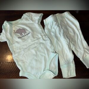 Carter's Light Mint Green Striped Baby Matching Set with Elephant